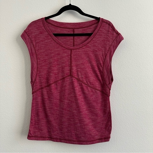 LULULEMON Get Sweat Tee Heathered Berry Rumble Burgundy Maroon - Picture 3 of 7